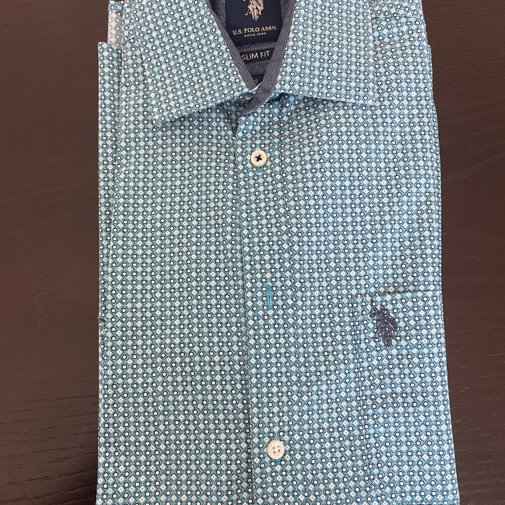 U.S Polo OXFORD SHIRT PRINTED LONG SLEEVE  Slim Fit  Small 14 1/2 32-33